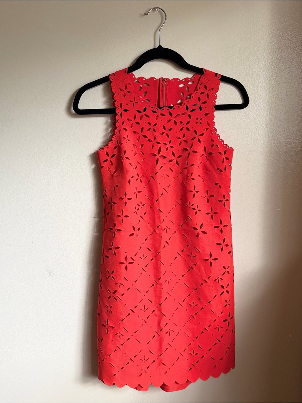 J.Crew B8789 Laser Cut Floral Dress 0P Petite Vibrant Orange